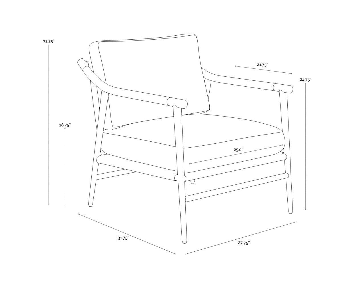 Meadow Armchair dimensions schematic