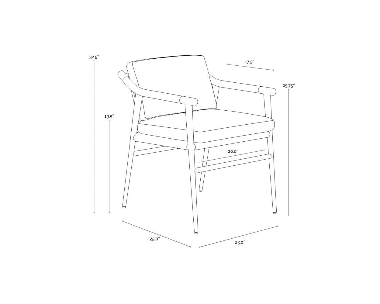 Meadow Dining Armchair dimensions schematic