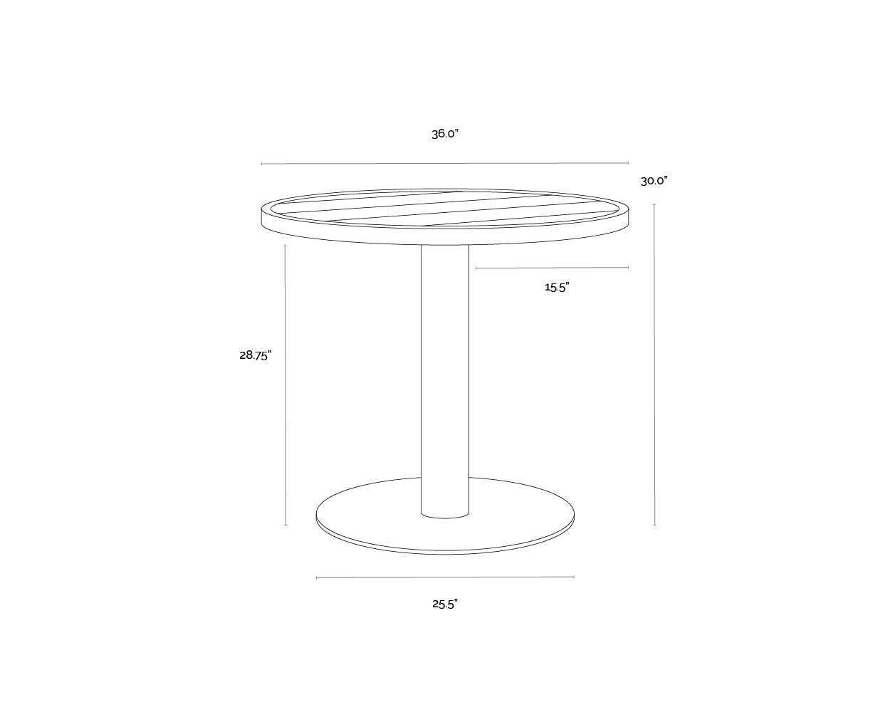Merano Bistro Table - 36" - Round dimensions schematic