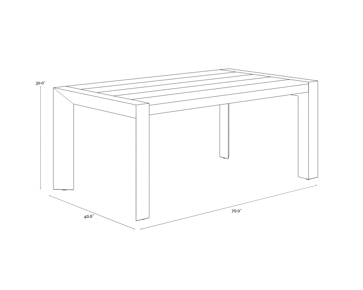 Merano Dining Table - 70" dimensions schematic