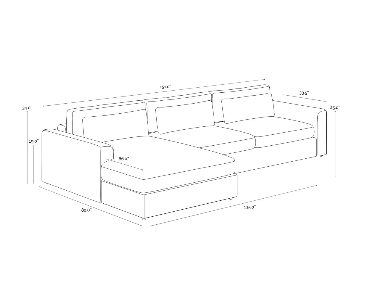 Merrick Sofa Chaise - Laf dimensions schematic