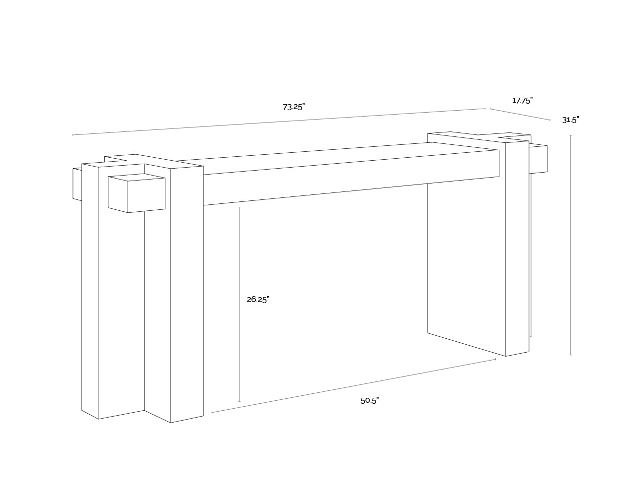 Minerva Console Table dimensions schematic