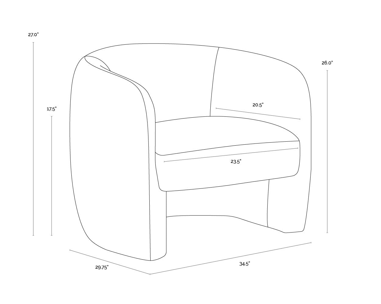 Mircea Lounge Chair dimensions schematic