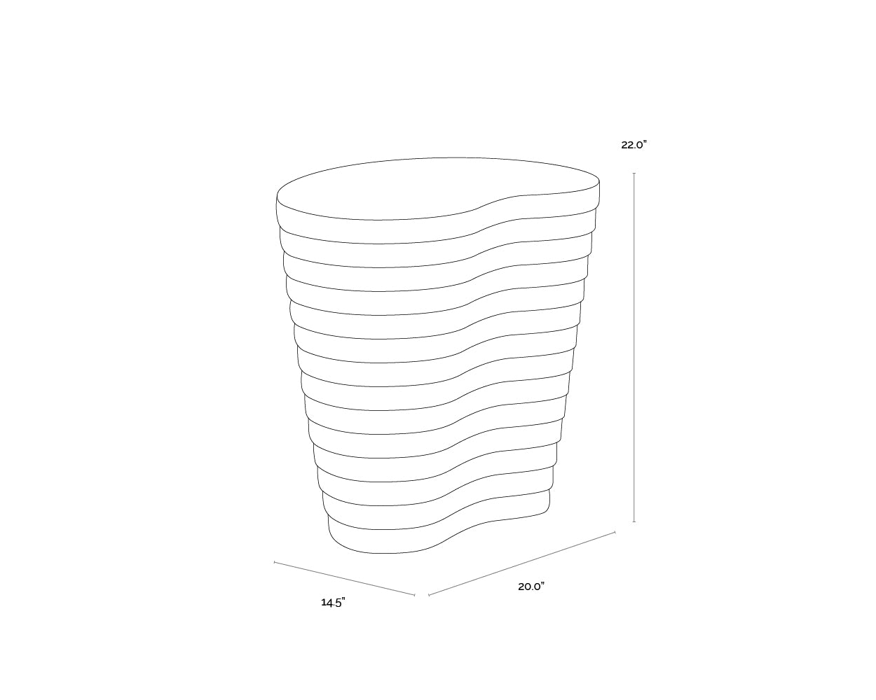 Mojave End Table dimensions schematic