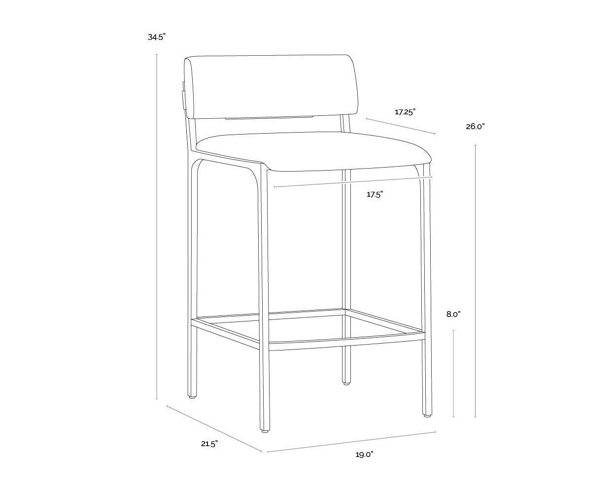 Mori Counter Stool dimensions schematic
