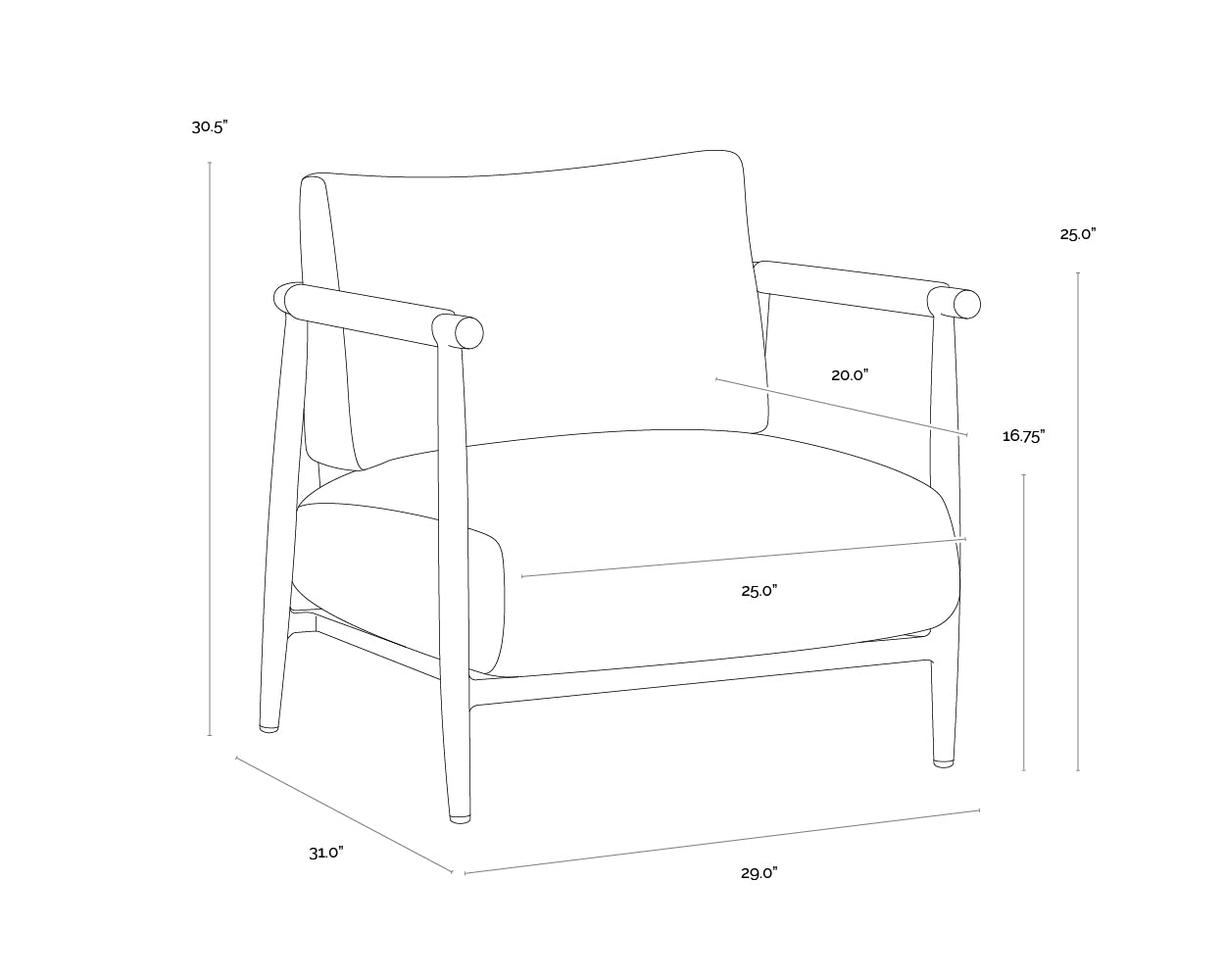 Muros Lounge Chair - Greige dimensions schematic