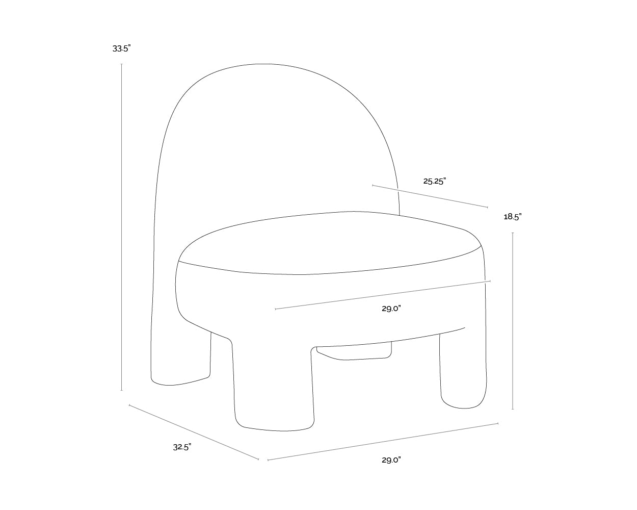 Myrtle Lounge Chair dimensions schematic