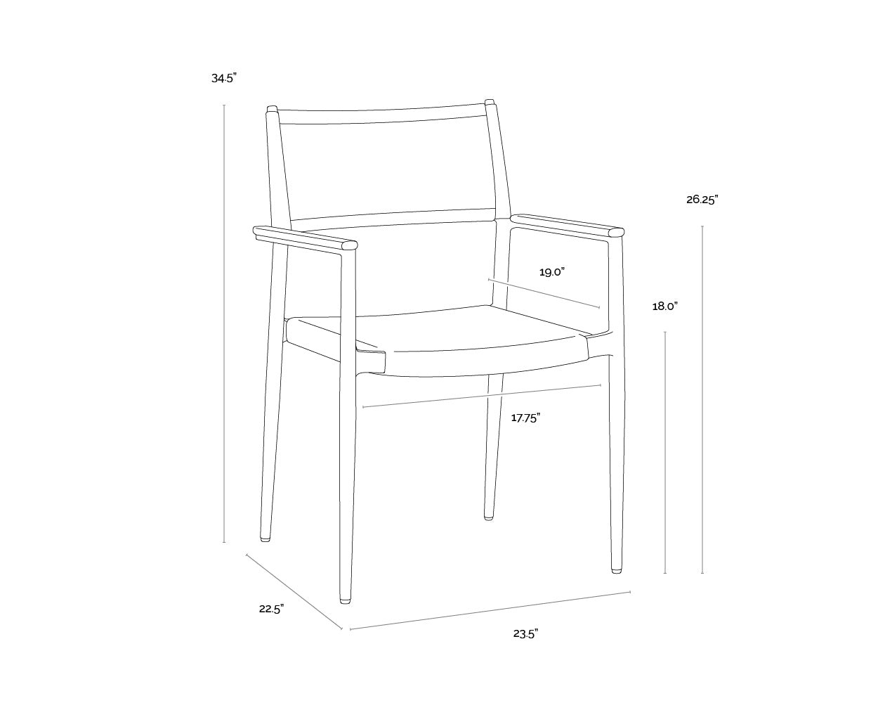 Nava Stackable Dining Armchair - Black dimensions schematic