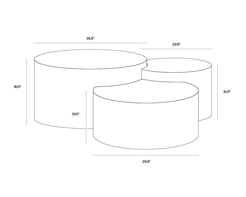 Neo Nesting Coffee Tables (Set Of 3) dimensions schematic