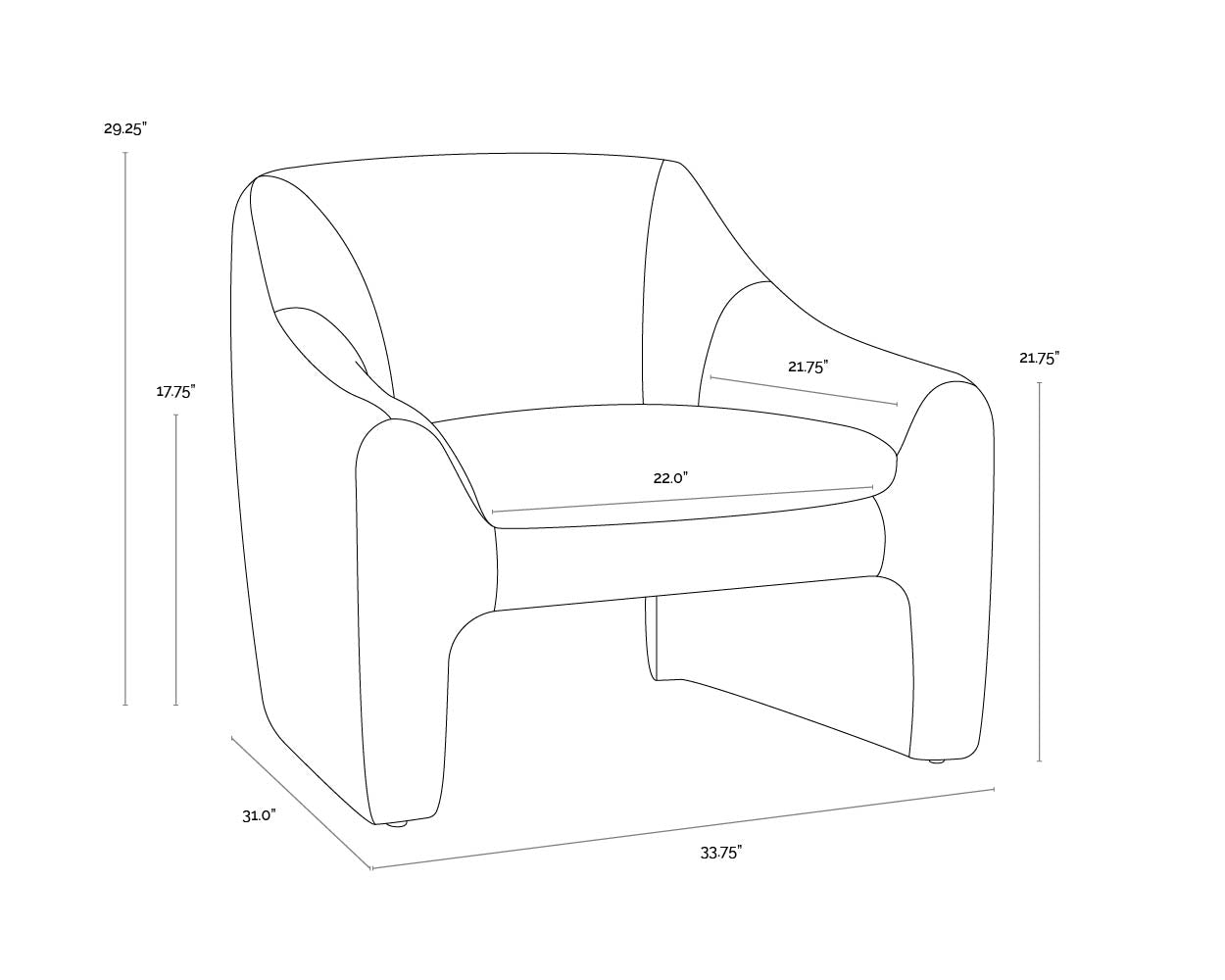 Nevaeh Lounge Chair dimensions schematic