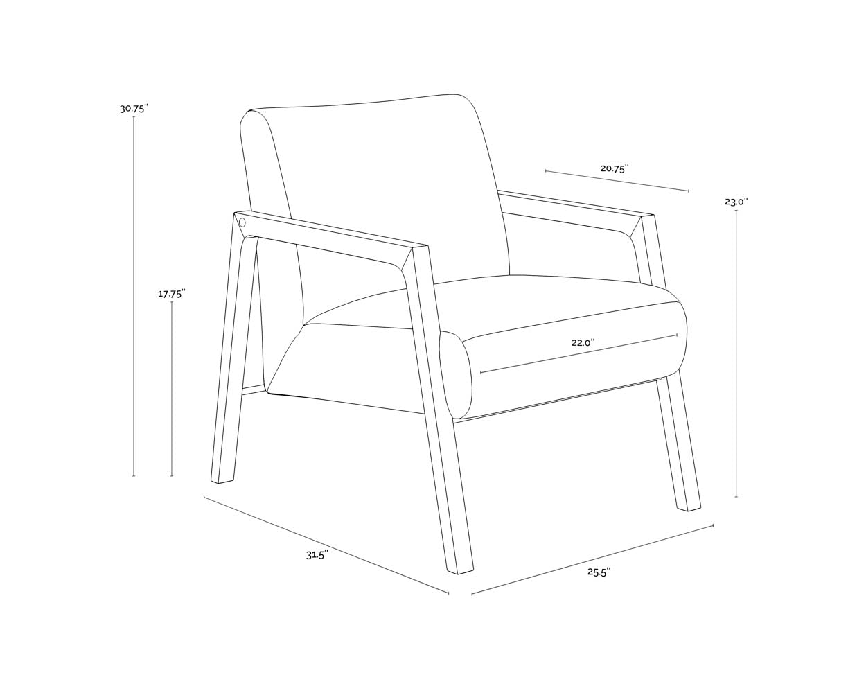 Neymar Lounge Chair dimensions schematic
