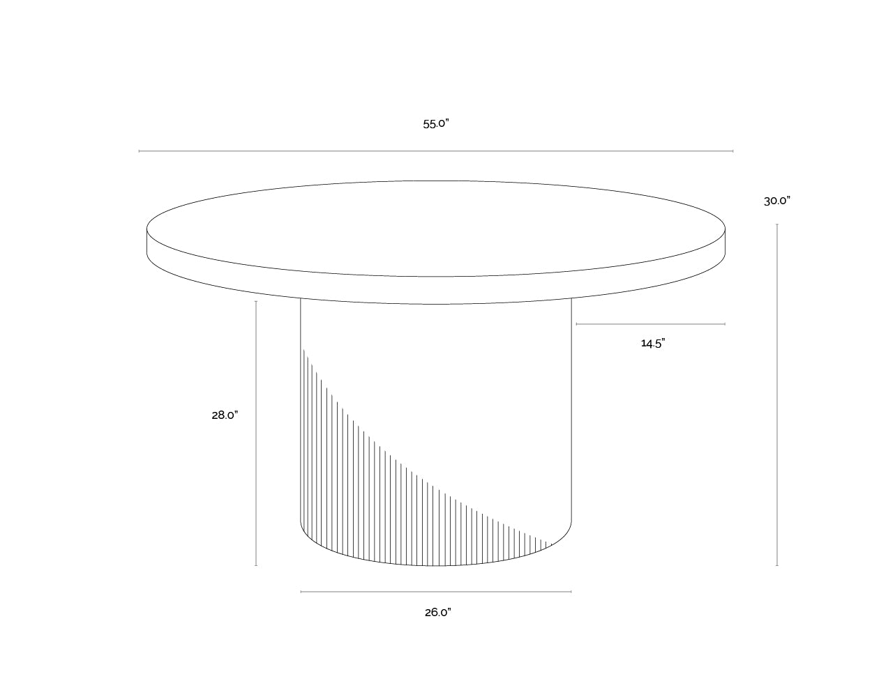 Nicolette Dining Table - Marble Look - 55" dimensions schematic