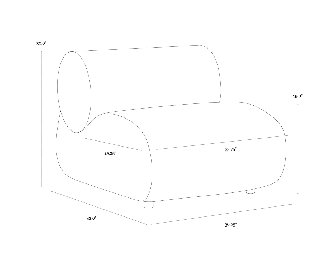 Nimbus Modular Armless Chair dimensions schematic