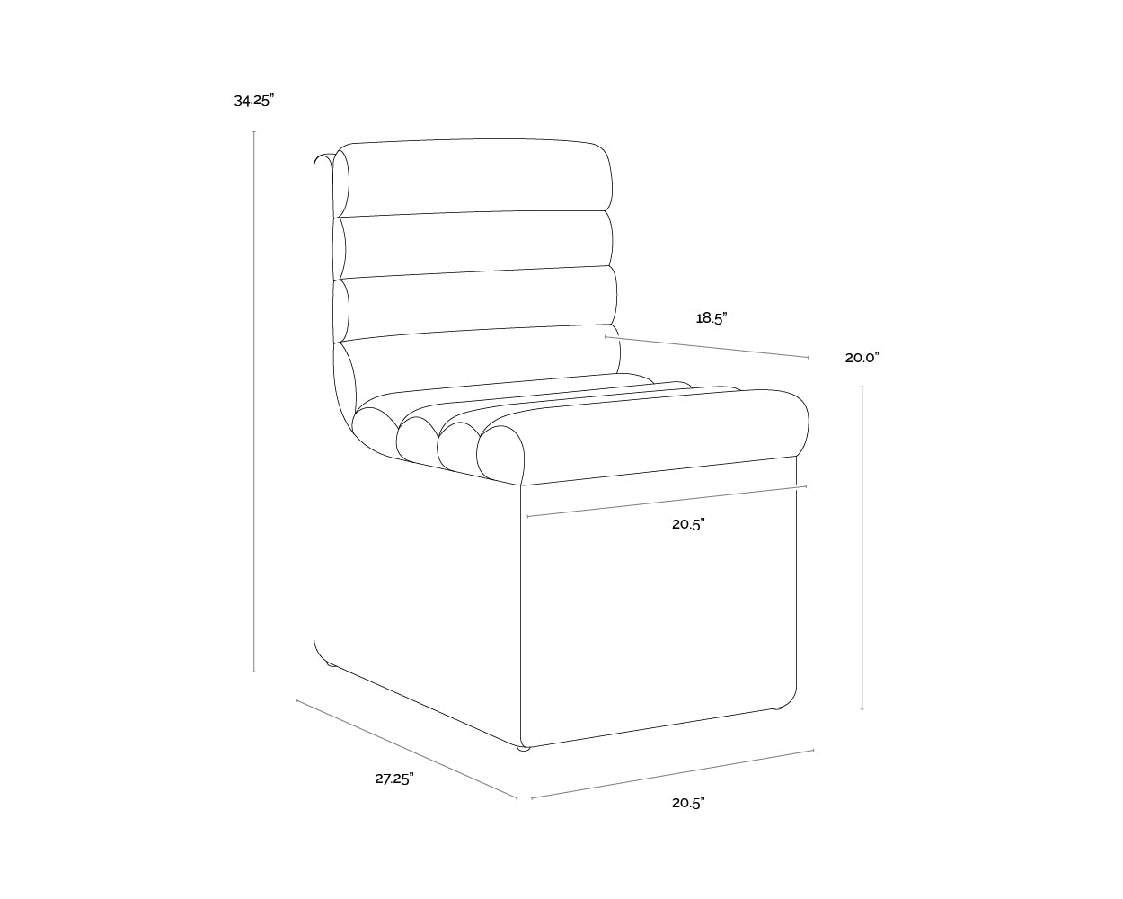Norm Wheeled Dining Chair dimensions schematic
