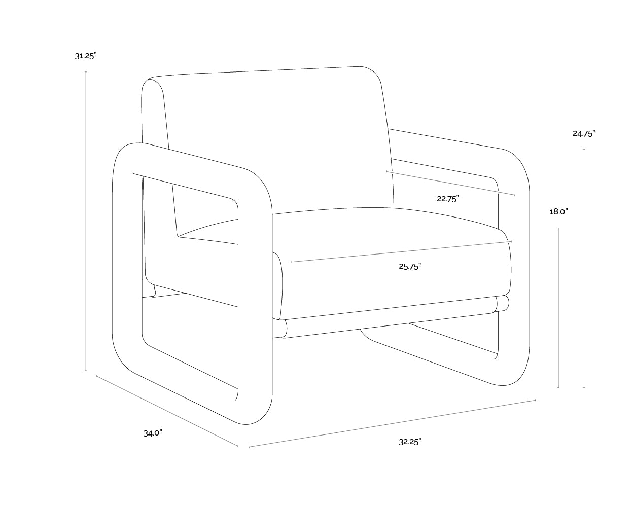 Nubo Lounge Chair dimensions schematic