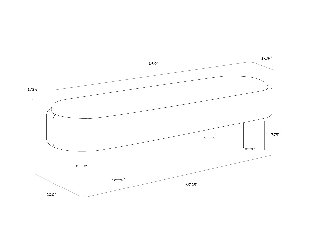 Odella Bench dimensions schematic