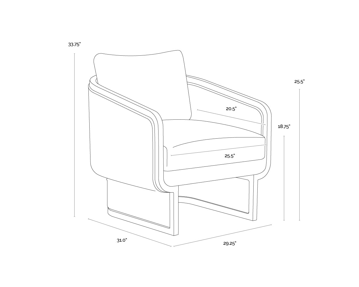 Olbia Lounge Chair dimensions schematic
