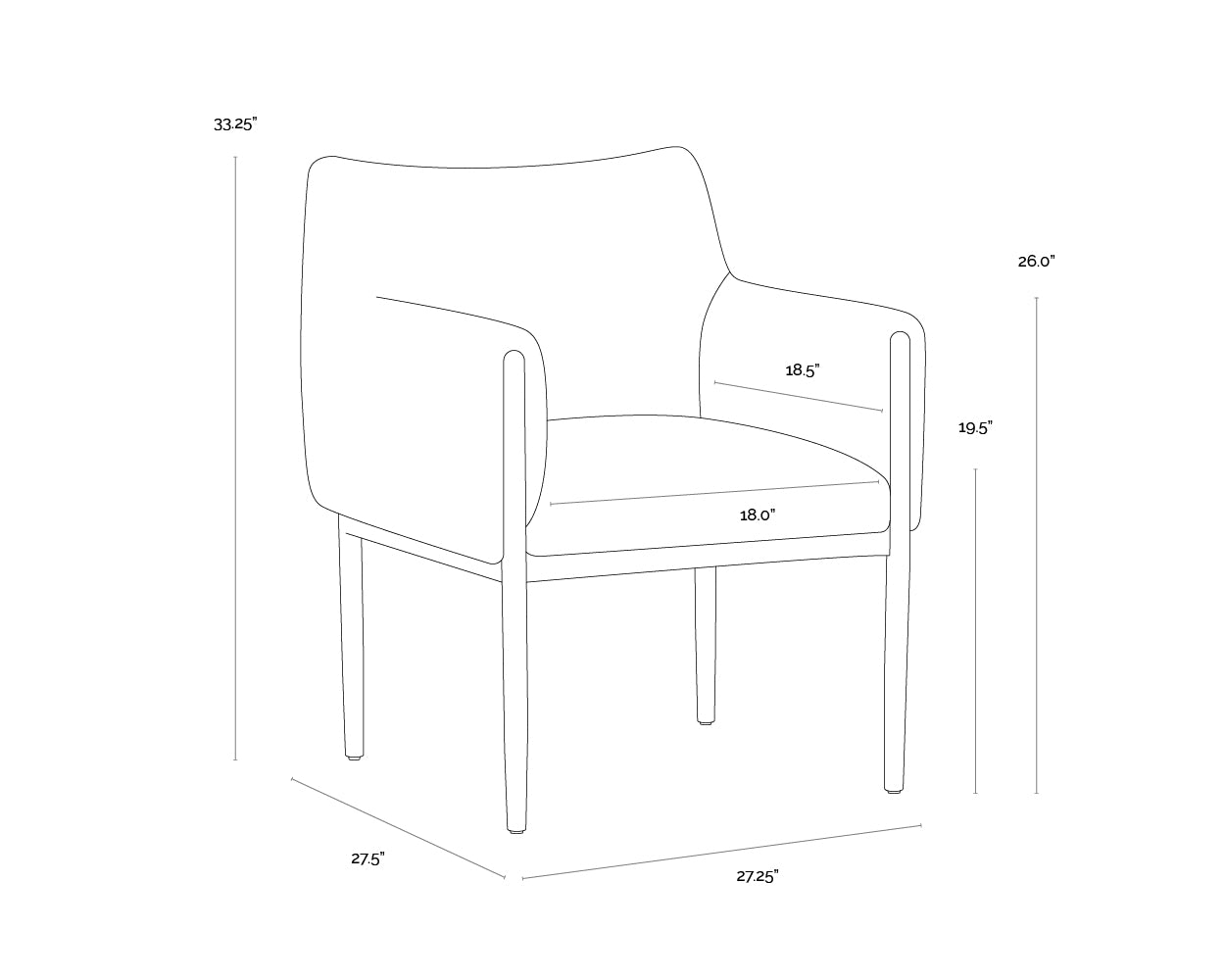 Olea Dining Armchair dimensions schematic