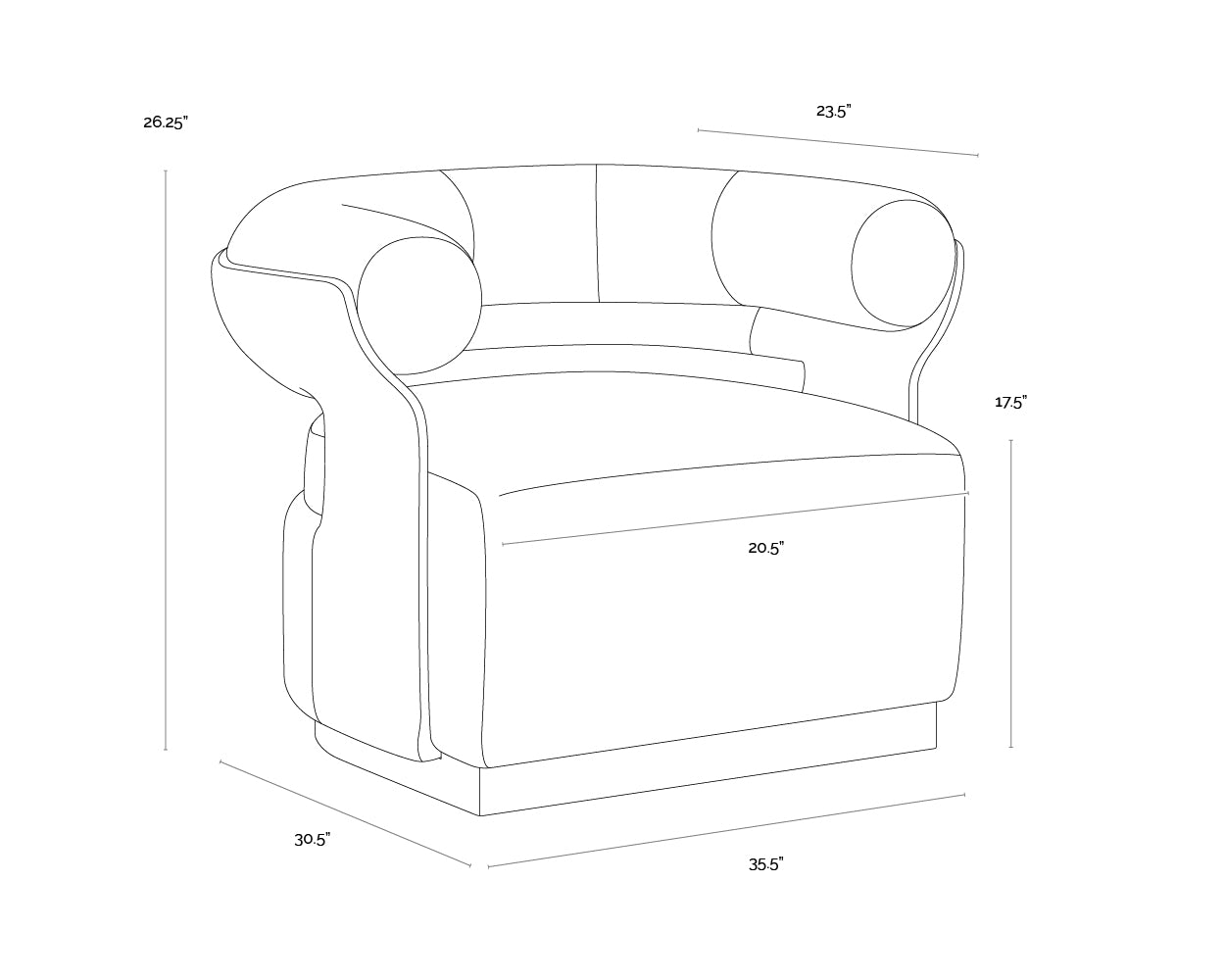 Olida Swivel Lounge Chair dimensions schematic