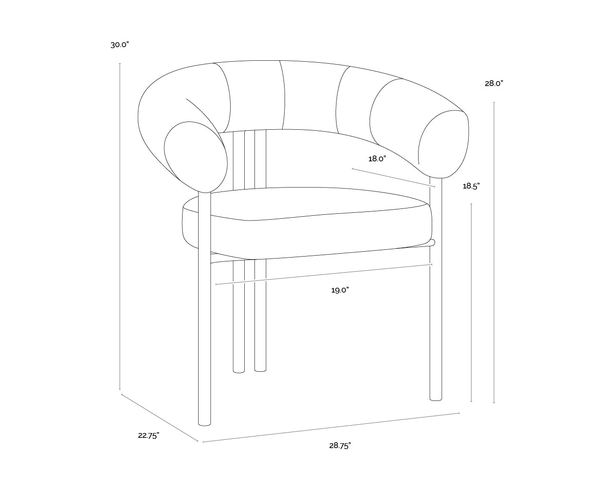Oniva Dining Armchair - Black dimensions schematic