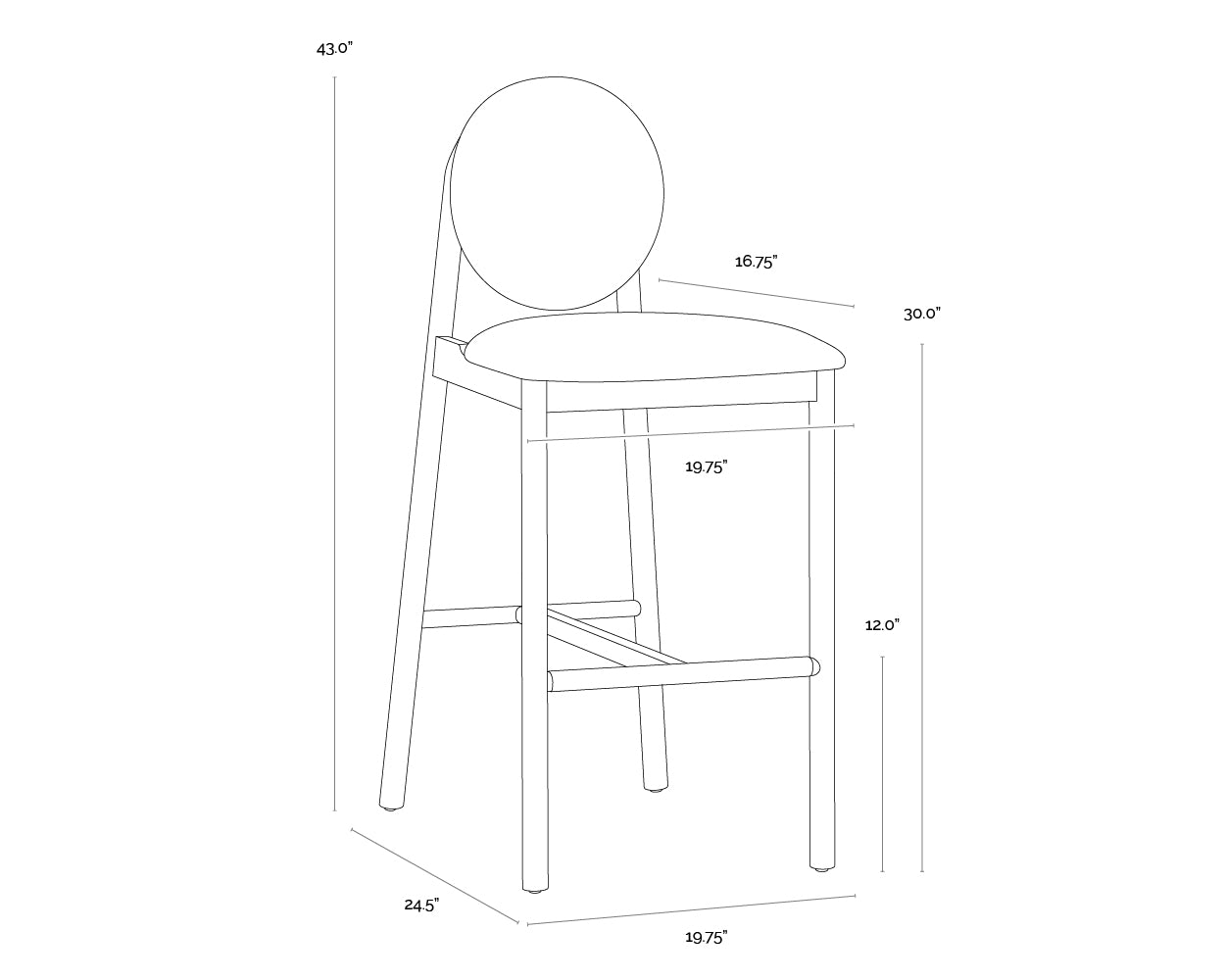 Orabell Barstool dimensions schematic