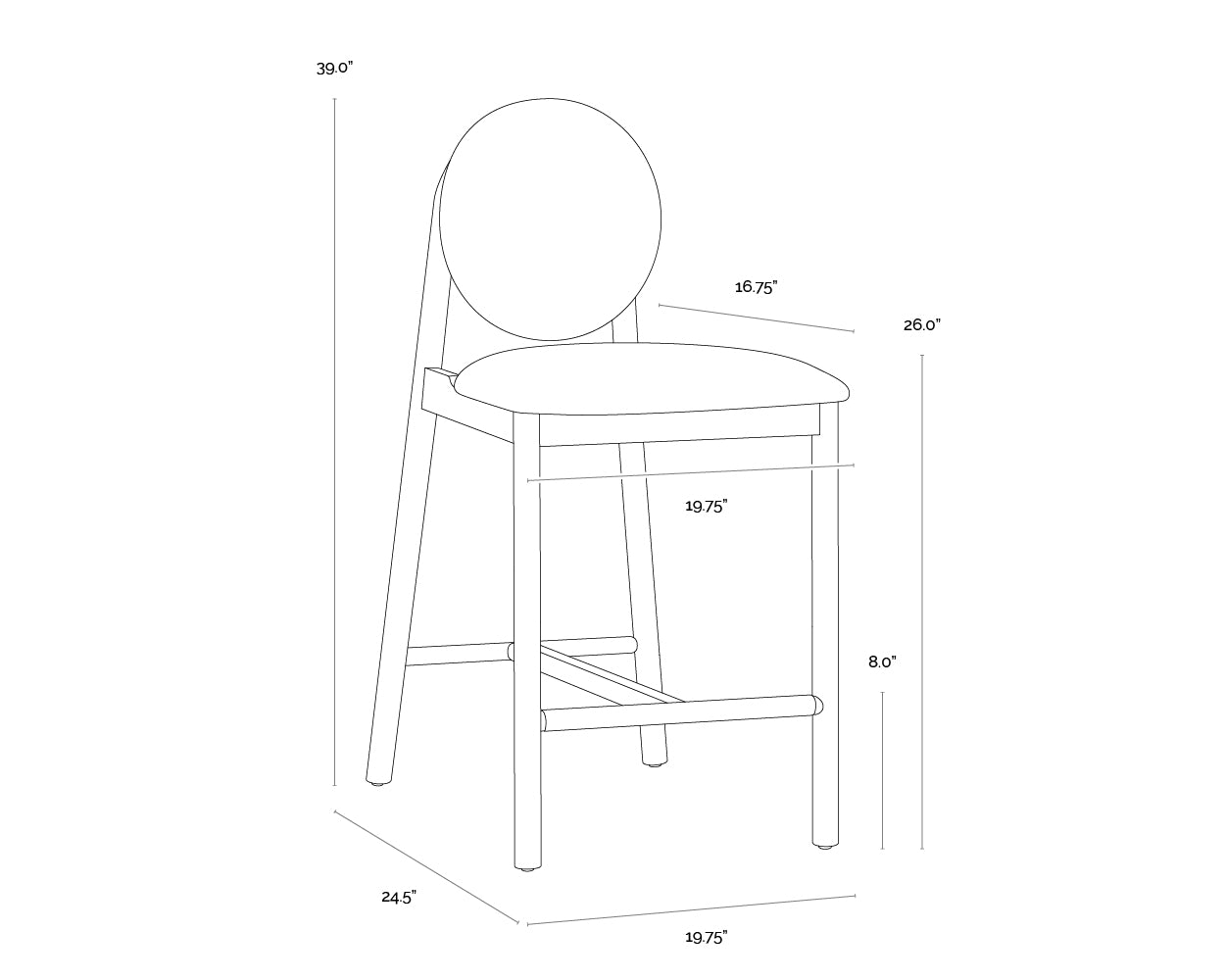 Orabell Counter Stool dimensions schematic