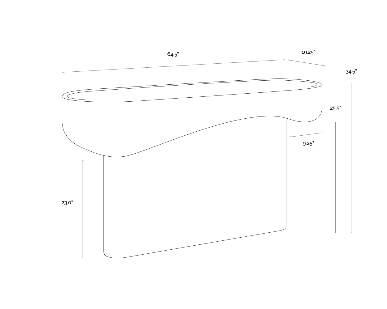 Oreste Console Table — Travertine Look dimensions schematic