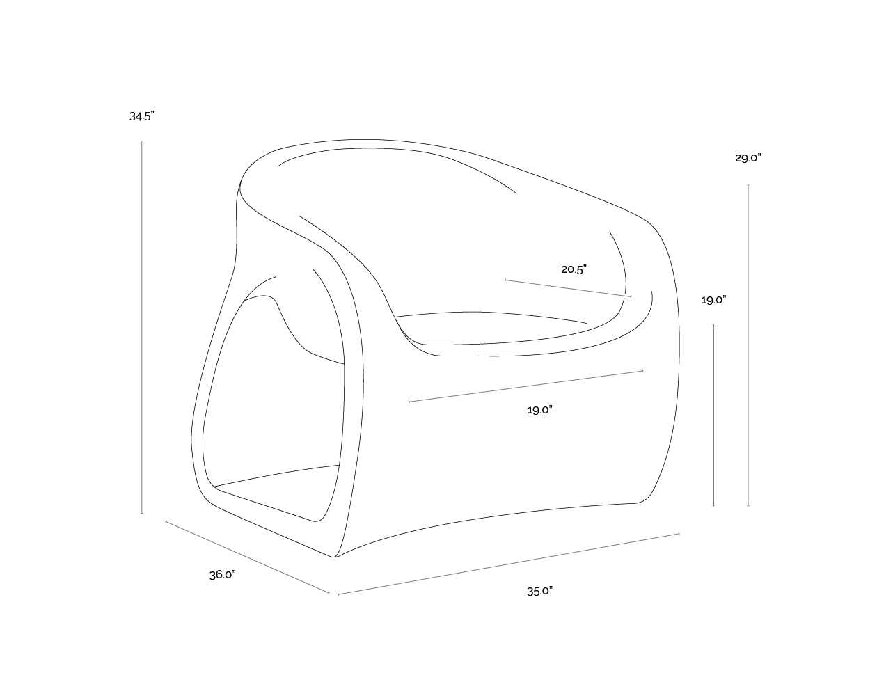 Orson Lounge Chair dimensions schematic