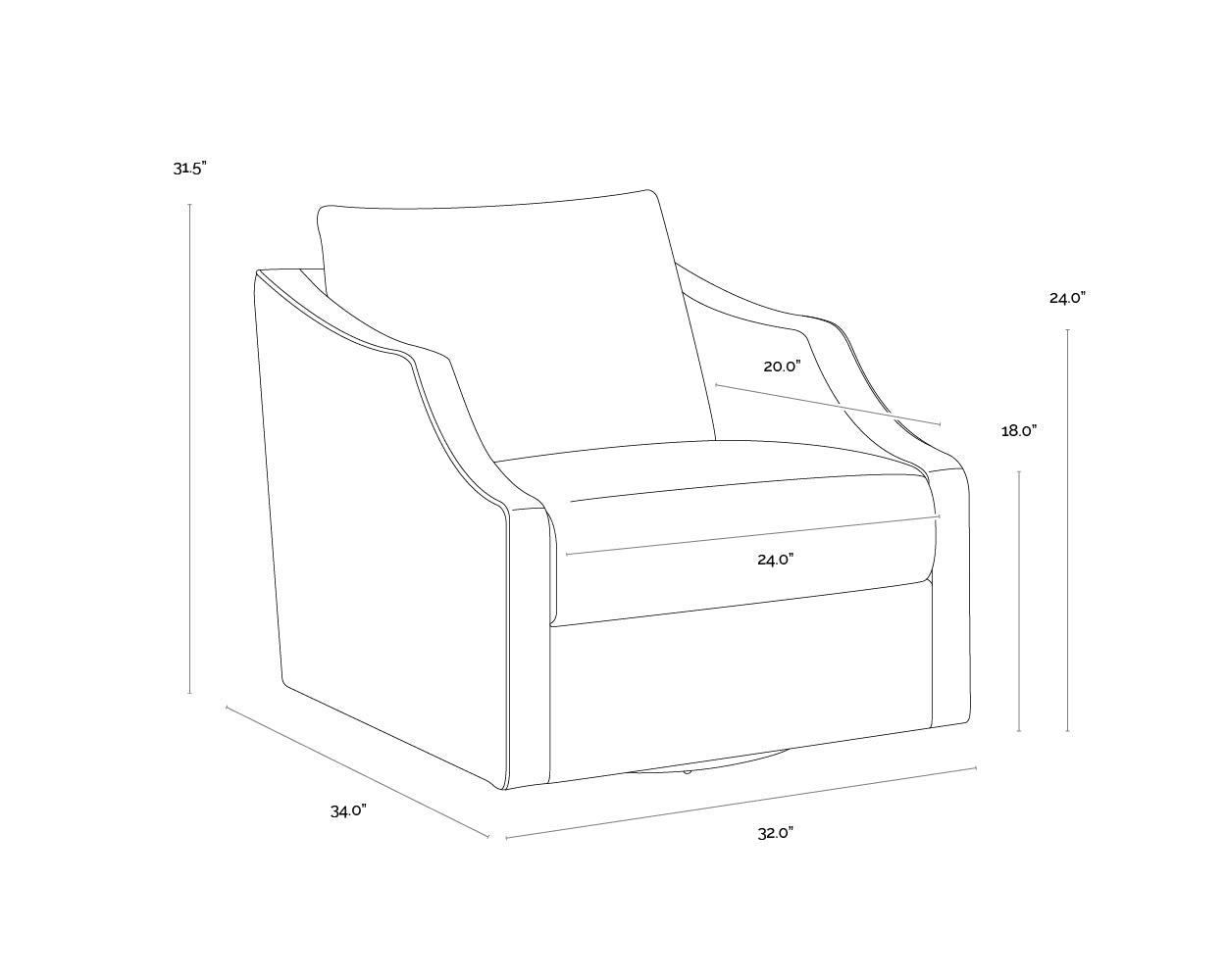 Orwell Swivel Lounge Chair dimensions schematic