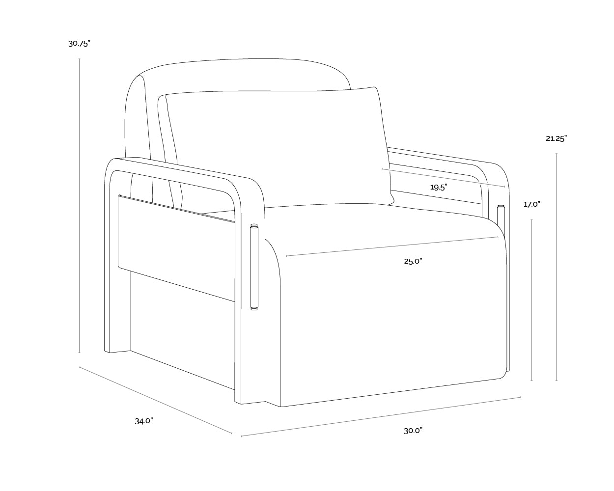 Otso Swivel Lounge Chair dimensions schematic