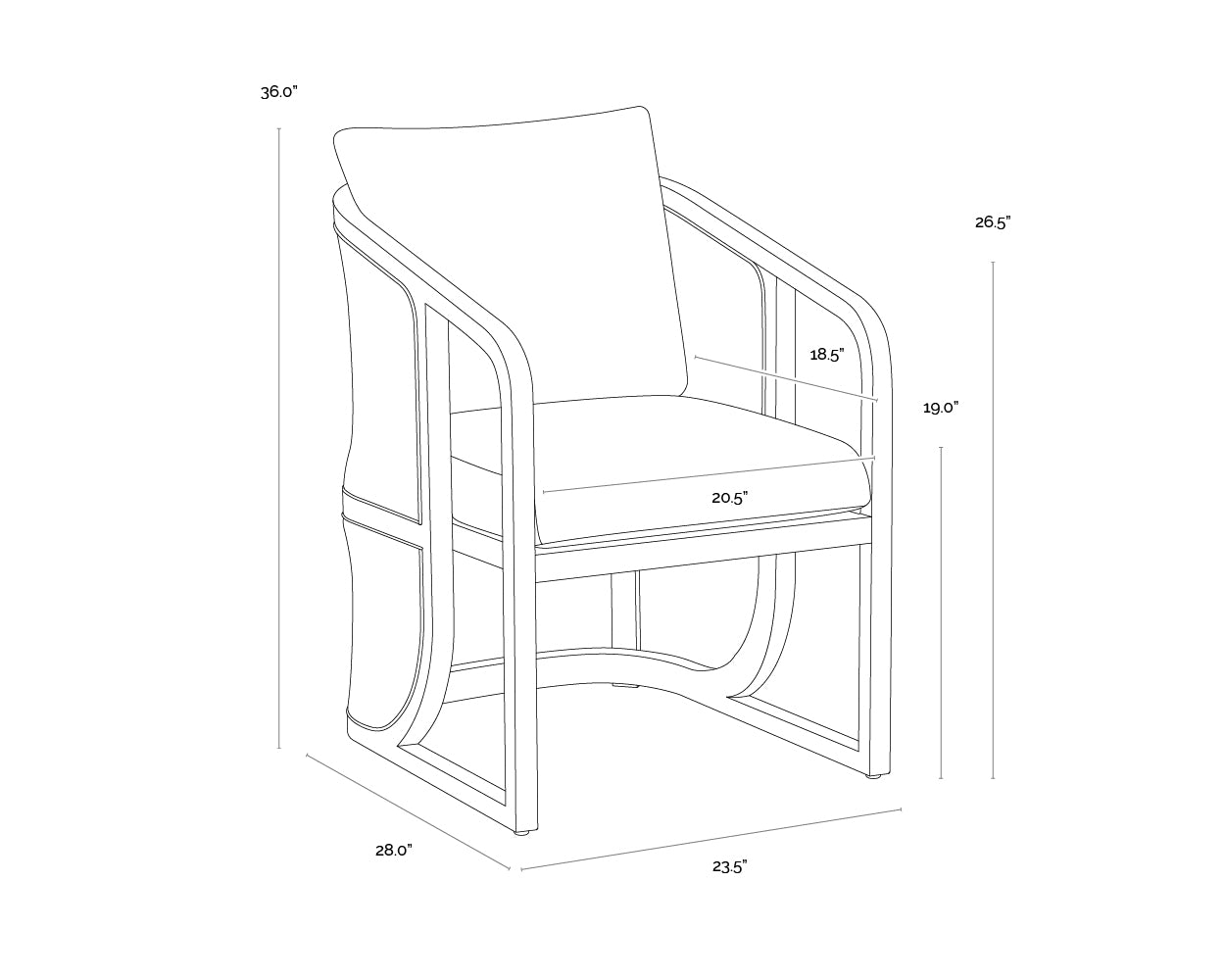 Palermo Dining Chair - Charcoal dimensions schematic