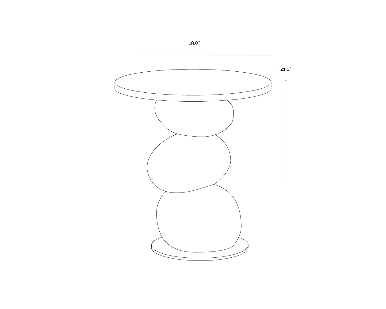 Paplo End Table - Black dimensions schematic