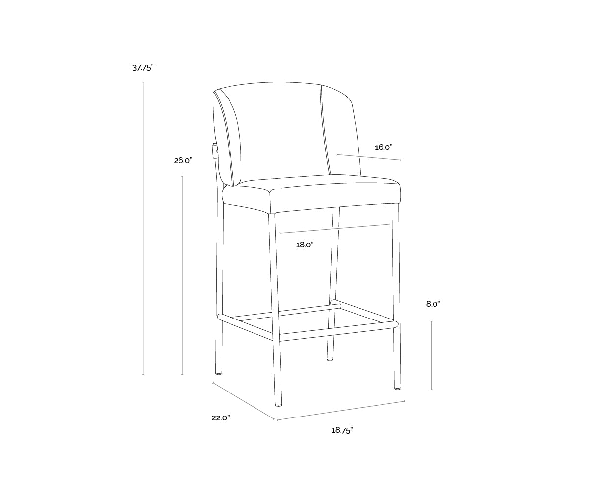 Pearce Counter Stool dimensions schematic