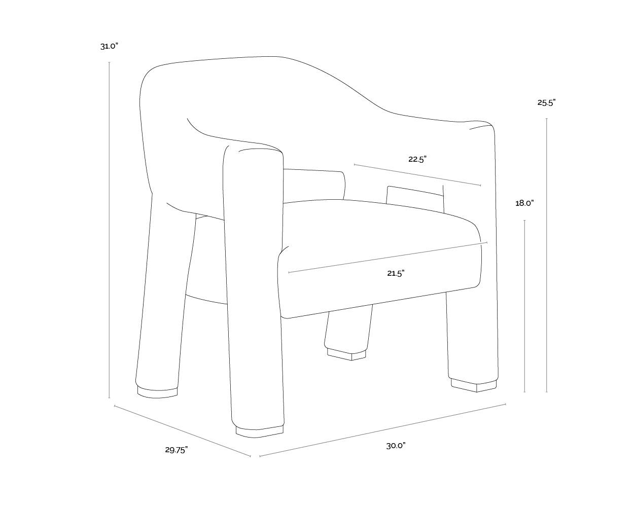 Prisca Lounge Chair dimensions schematic