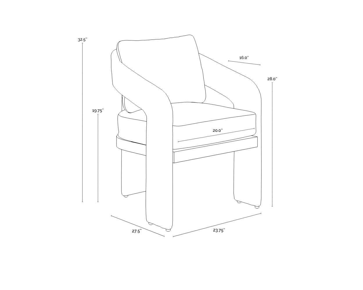 Pylos Dining Armchair - Black dimensions schematic