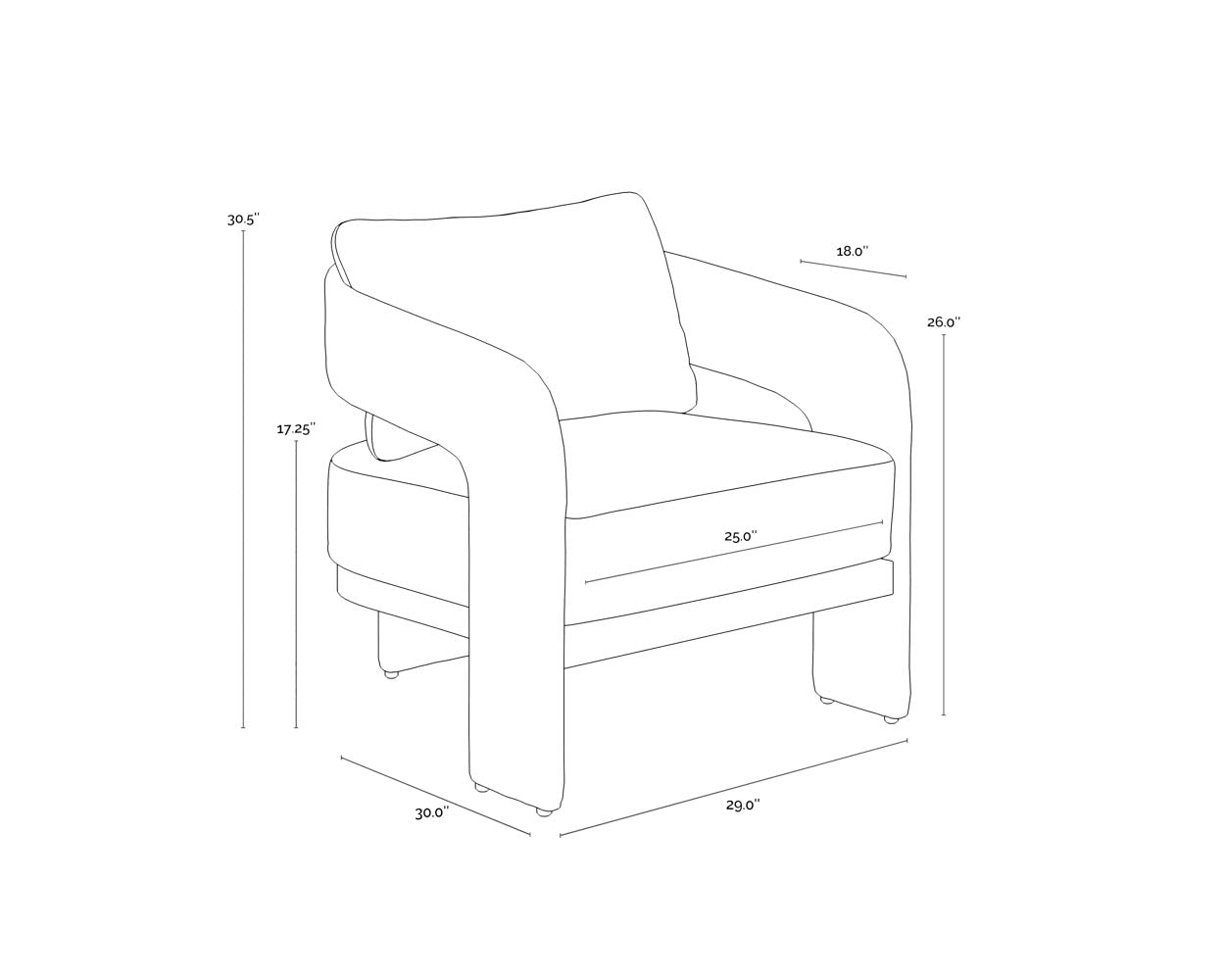 Pylos Lounge Chair - Black dimensions schematic
