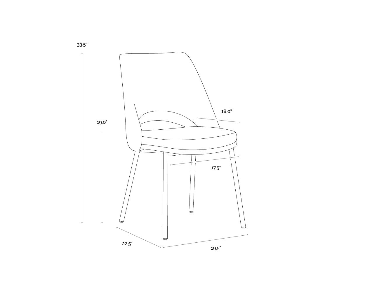 Radella Dining Chair dimensions schematic