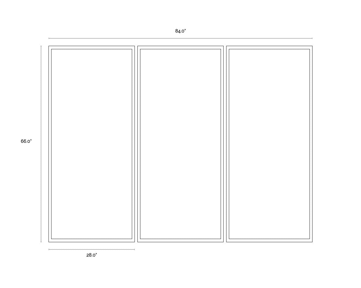 Radical Interpretation (Set Of 3) - 28" X 66" - Black Floater Frame dimensions schematic