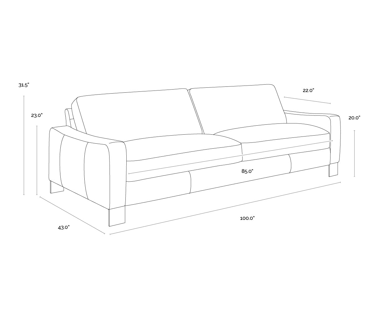 Rafael Sofa dimensions schematic