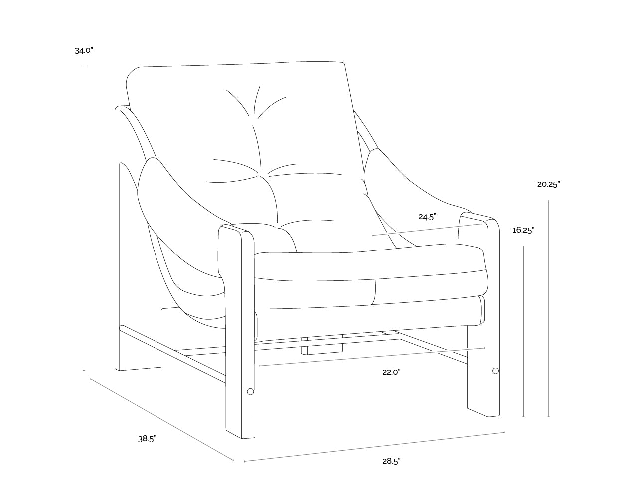 Rafferty Lounge Chair - Brown dimensions schematic