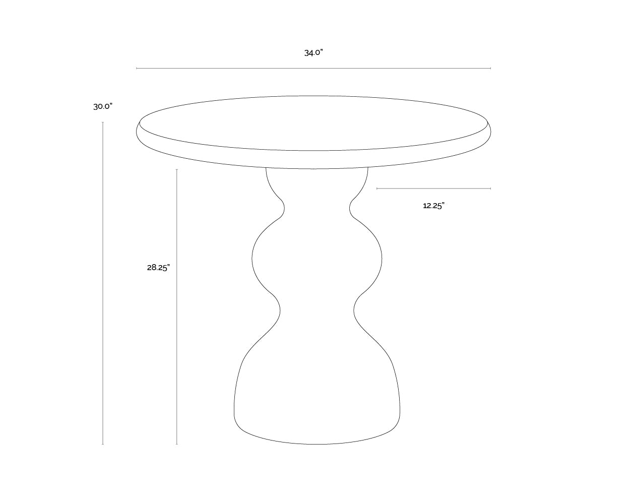 Raul Bistro Table - 34" dimensions schematic
