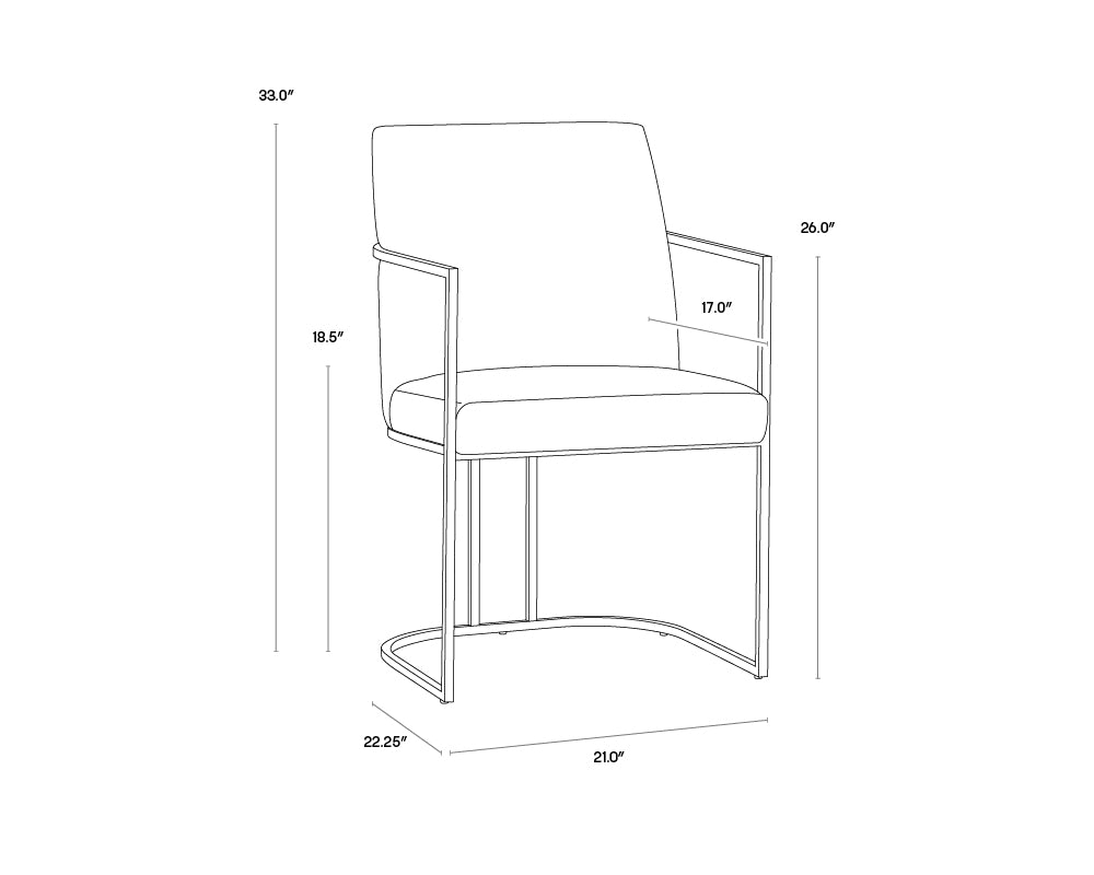 Rayla Dining Armchair dimensions schematic