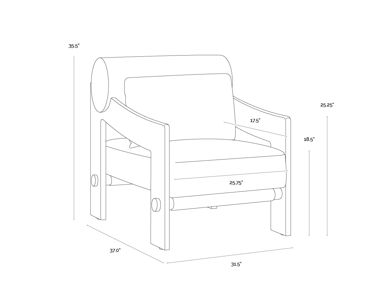 Reizo Lounge Chair dimensions schematic