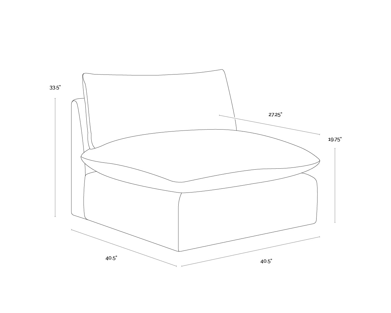 Reve Modular - Armless Chair dimensions schematic