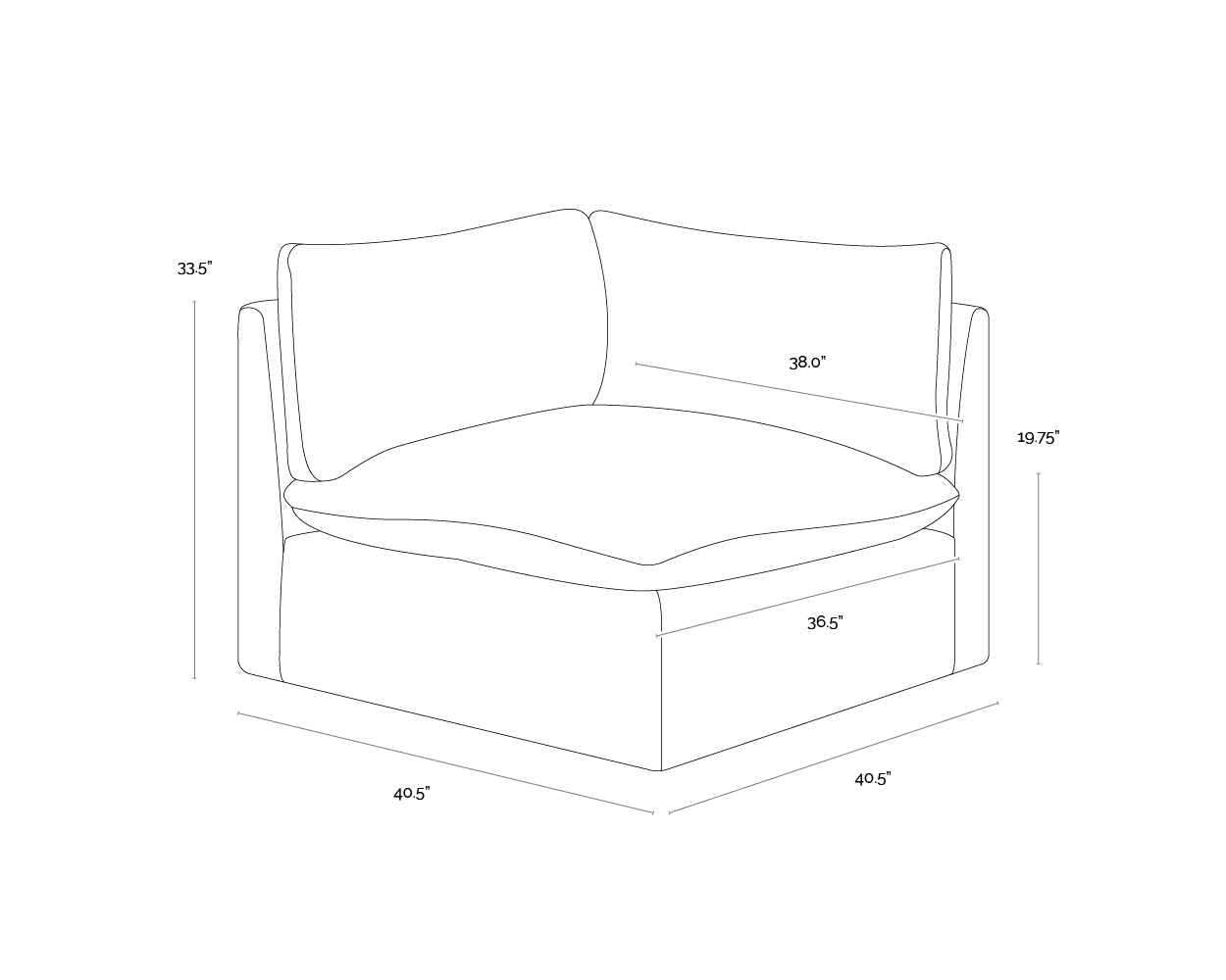 Reve Modular - Corner Chair dimensions schematic