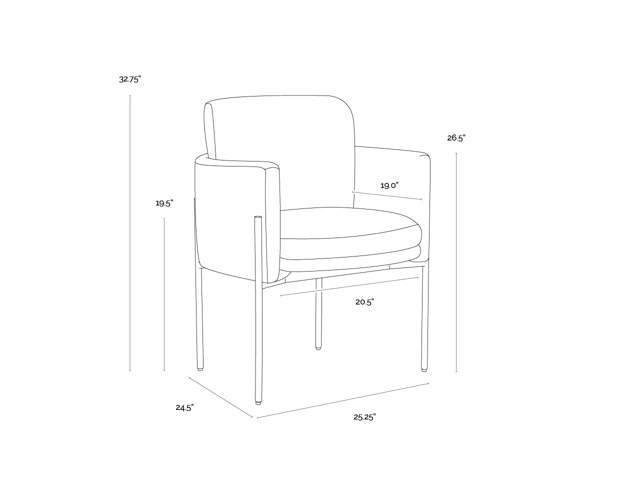 Richie Dining Chair - Black dimensions schematic