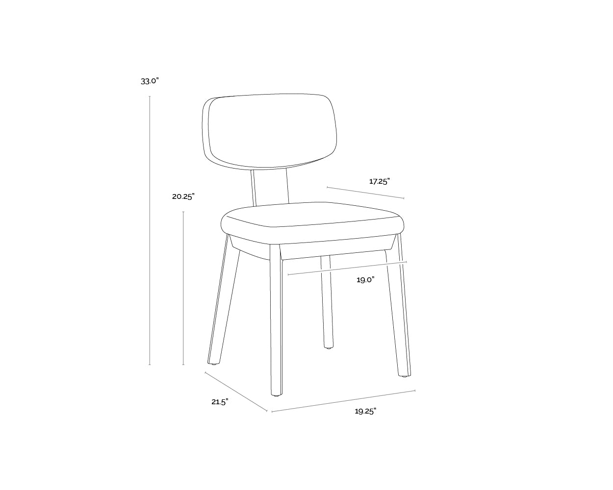 Rickett Dining Chair - Weathered Oak dimensions schematic