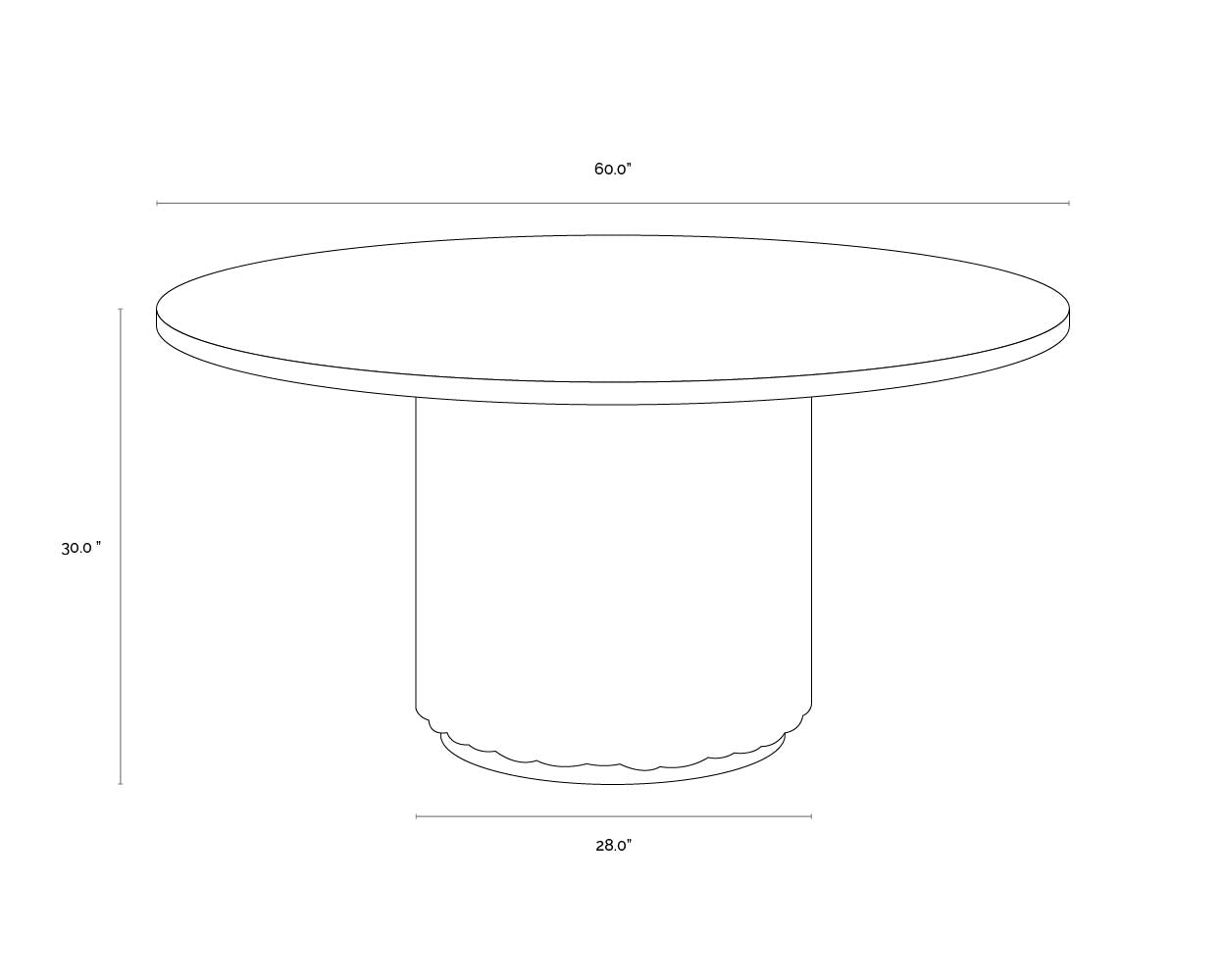 Riviera Dining Table — 60" Round dimensions schematic