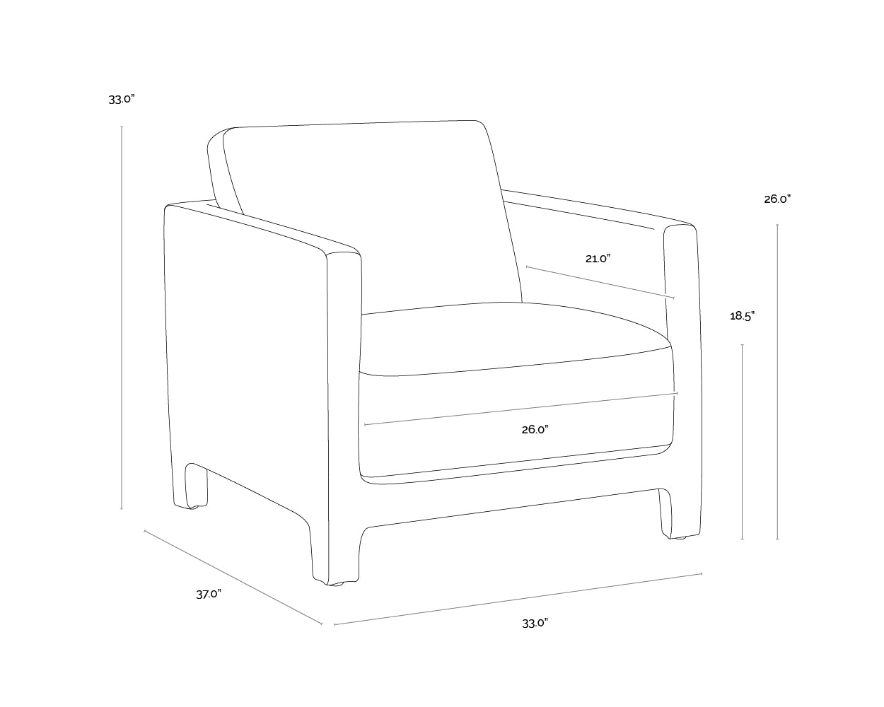Rodney Lounge Chair dimensions schematic