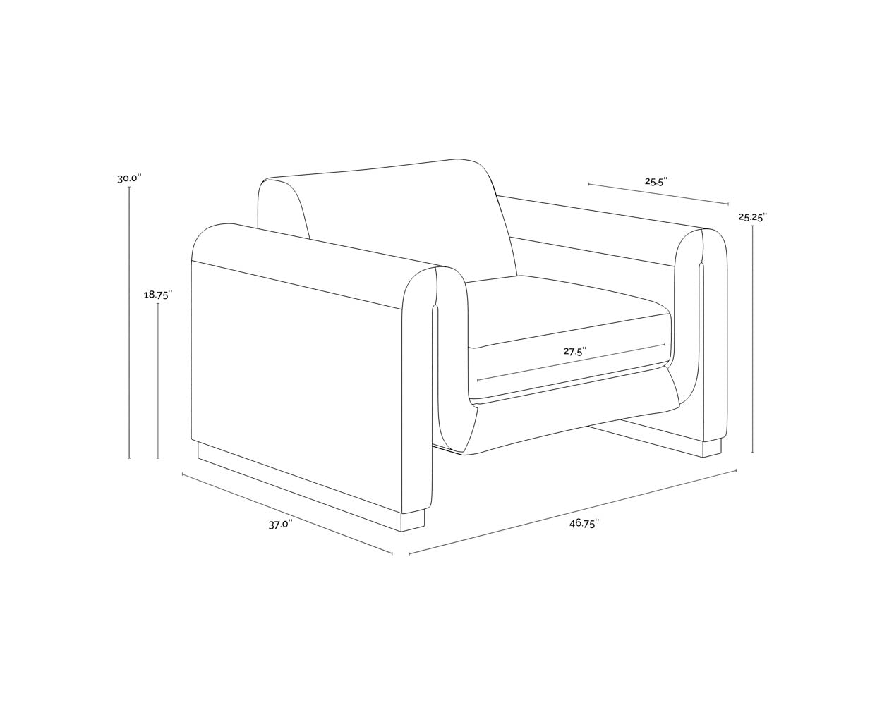 Romer Armchair dimensions schematic